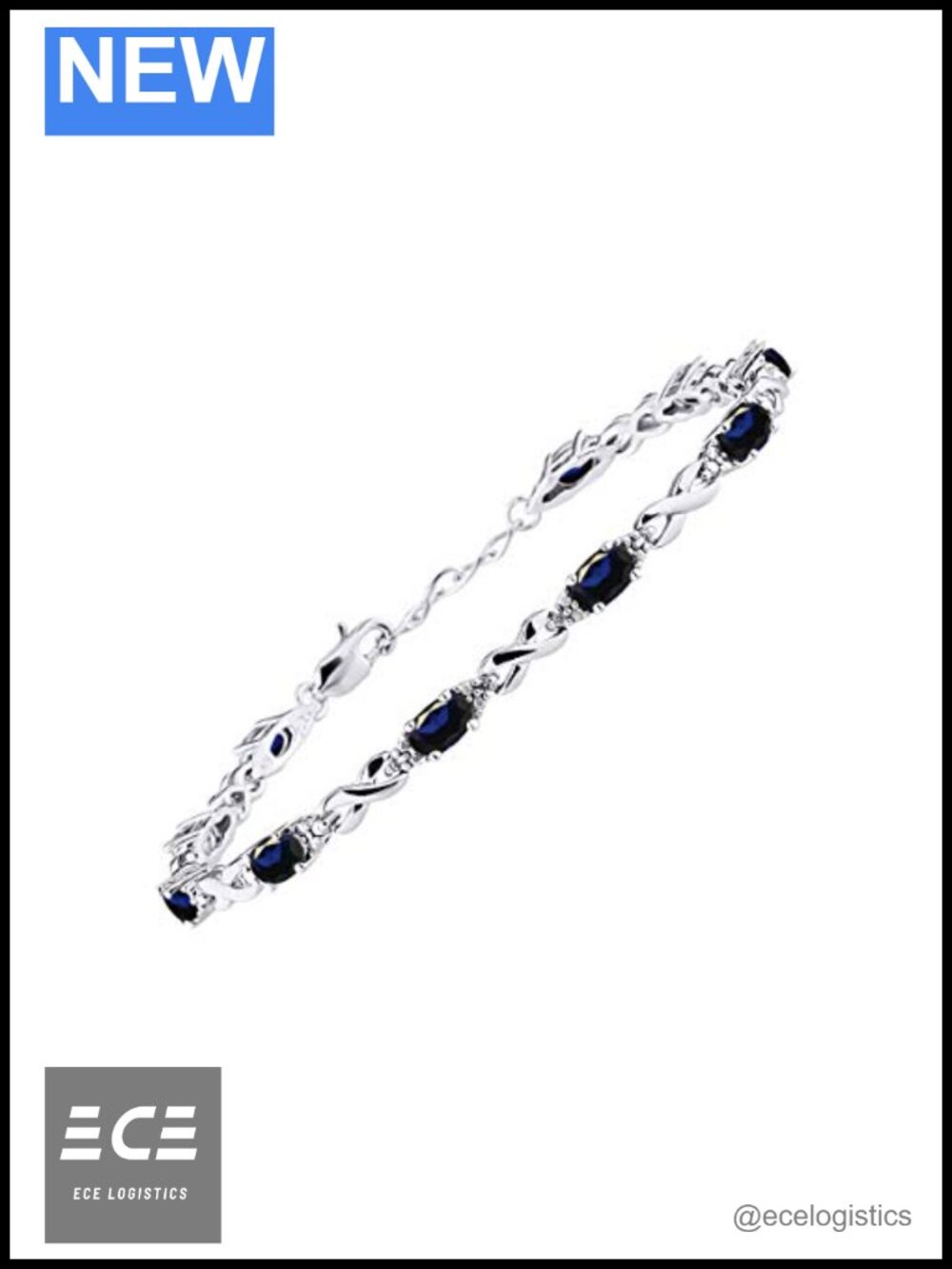 Sterling Silver Sapphire Diamond XOXO Tennis Bracelet Adjustable 7"-8"